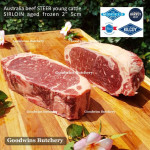 Beef Sirloin AGED BY GOODWINS Australia STEER young cattle (Striploin / New York Strip / Has Luar) frozen brand Harvey/Midfield STEAK 2.5cm 1" (price/kg 3-4pcs)